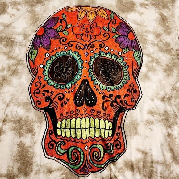 Fósforos Galileo Day of the Dead Skull T-Shirt Grey Tie Dye Tee Women’s XXL EUC - Picture 3 of 5